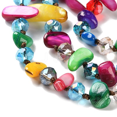 Boho Glass & Dyed Natural Shell Beaded Chips 3 Layer Necklaces for Women NJEW-H047-01C-1