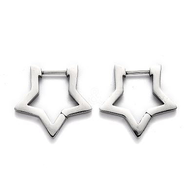 Tarnish Resistant 304 Stainless Steel Star Huggie Hoop Earrings STAS-J033-05P-1