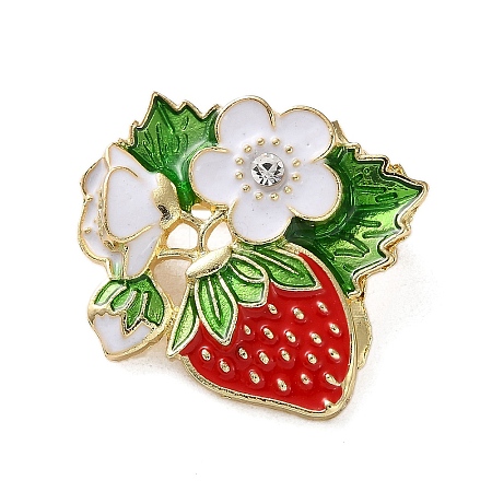 Strawberry Crystal Rhinestone Enamel Pins JEWB-G040-07G-1