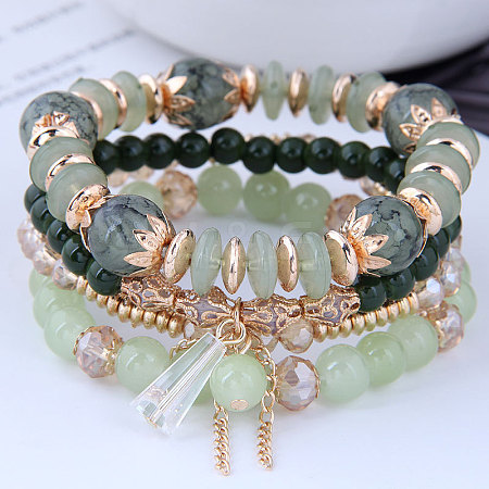 4Pcs 4 Styles Bohemian Style Alloy Glass Round Beaded Stretch Bracelets FS-WG80D8B-08-1