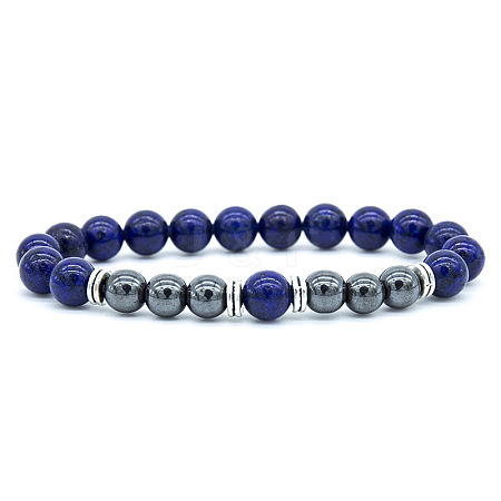 Natural Lapis Lazuli & Synthetic Hematite Stretch Bracelet XX9870-2-1