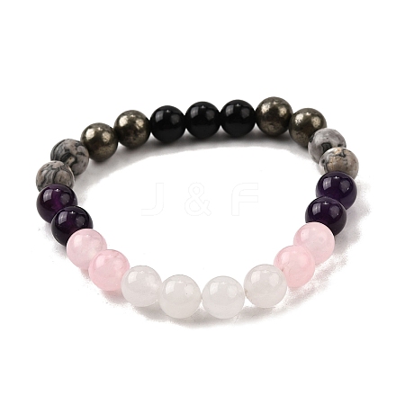 Bohemian Style Natural & Synthetic Mixed GemstoneRound Beaded Stretch Bracelets for Men NU8854-1-1