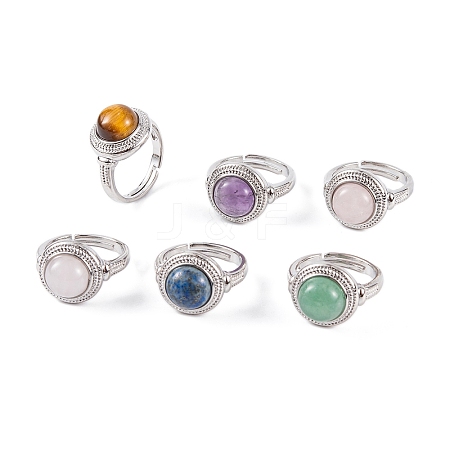 Natural Mixed Stone Round Adjustable Rings RJEW-K271-04P-1