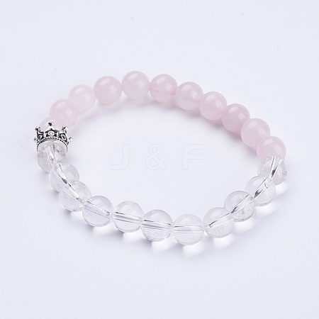 Natural Rose Quartz & Quartz Crystal Stretch Bracelets BJEW-JB03510-02-1