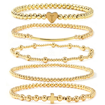 Brass and Stainless Beaded Stretch Bracelet Sets VB9693-8-1