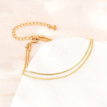 304 Stainless Steel Ball Chain & Snake Chain Double Layers Bracelets for Women BJEW-D460-06G-1