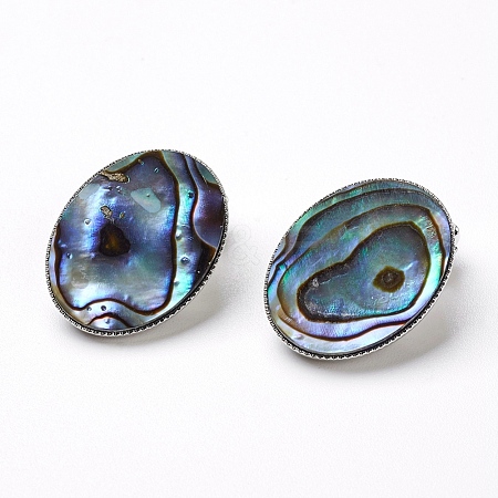 Natural Abalone Shell/Paua ShellOval Clip-on Earrings EJEW-P122-01-1