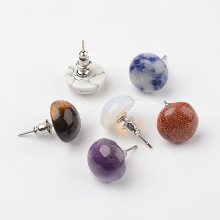 Half Round Dome Natural & Synthetic Mixed Stone Stud Earrings EJEW-L171-M-1