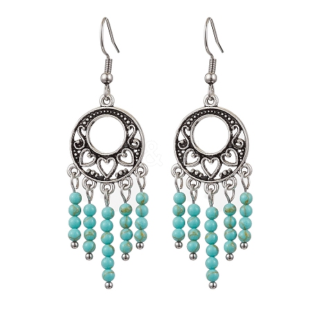 Synthetic Turquoise Beaded Chandelier Earrings EJEW-JE06191-1