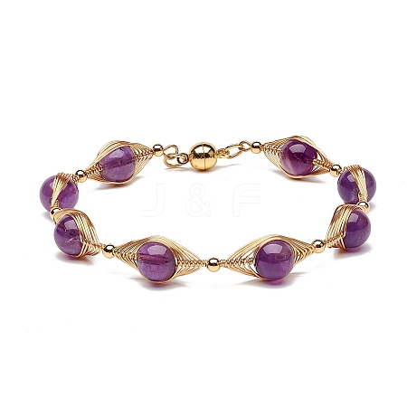 Healing Power Natural Amethyst Beaded Bracelets for Men Women X1-BJEW-TA00012-03-1
