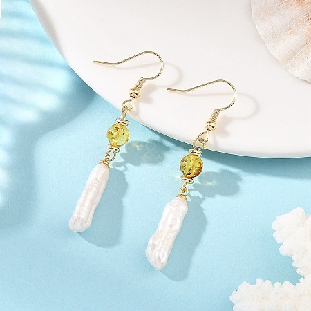 Natural Amber & Baroque Pearl Keshi Pearl Dangle Earrings EJEW-JE07360-02-1