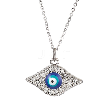 Alloy Crystal Rhinestone Cable Chain Blue Enamel Eye Pendant Necklaces for Women NJEW-JN04977-02-1