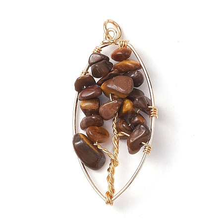 Natural Tiger Eye Chip Pendants PALLOY-JF02596-03-1