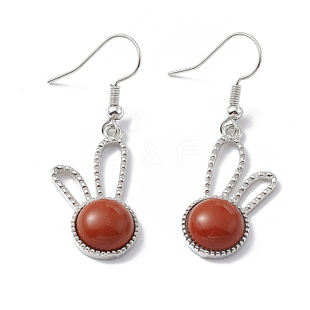 Natural Red Jasper Rabbit Dangle Earrings EJEW-A092-05P-13-1