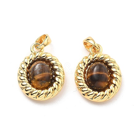 Brass Tiger Eye Pendants KK-B129-04G-1