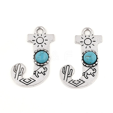 Synthetic Turquoise & Alloy Pendants PALLOY-H146-01AS-J-1