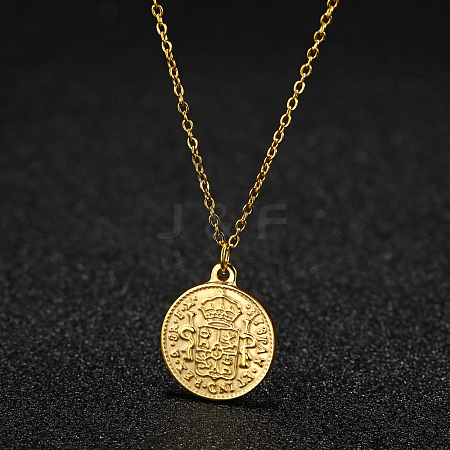 Stylish Stainless Steel Flat Round Coin Pendant Necklaces for Women Daily Wear JJ2205-2-1