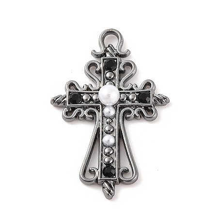 Cross Theme Brass Micro Pave Clear Cubic Zirconia Pendants ZIRC-I067-04B-02-1