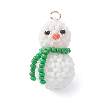 Glass Seed Beaded Snowman Pendants PALLOY-MZ01007-01-1