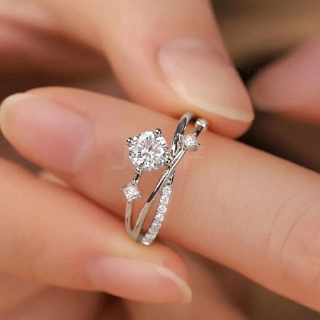 Retro Brass Micro Pave Clear Cubic Zirconia Finger Rings for Women FS-WG492FF-01-1