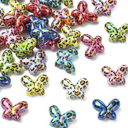 UV Plating Leopard Print Pattern Opaque Acrylic Beads OACR-CJZ0001-03-1