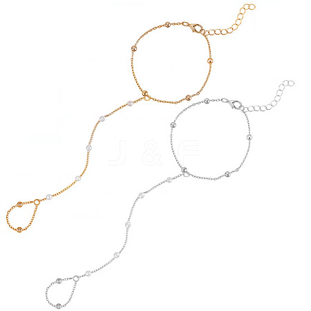 2Pcs 2 Colors Alloy Satellite Chains Finger Ring Bracelets for Women BJEW-CY0001-09-1