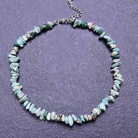 Natural Amazonite Chip Beaded Necklaces for Women IW6789-55-1