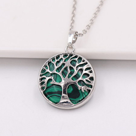 Synthetic Malachite Alloy Tree of Life Pendant Necklaces for Women Men FS-WG931AE-09-1