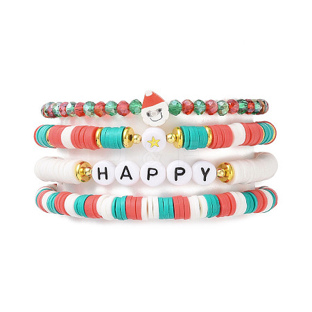 4Pcs 4 Style Polymer Clay Heishi Surfer Stretch Bracelets Set X1-BJEW-TA00261-1