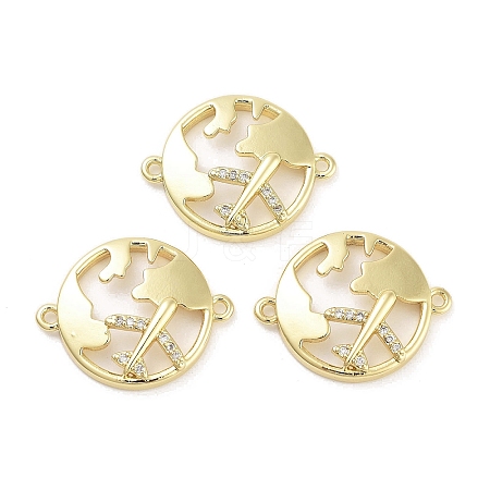 Rack Plating Brass Pave Clear Cubic Zirconia Plane with Map Connector Charms KK-Z064-43G-1