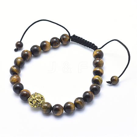 Tibetan Style Alloy Lion Adjustable Braided Bead Bracelets BJEW-SZ0001-71-1