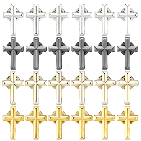 24Pcs 4 Colors Cross Alloy Lapel Pin Backs for Backpack Clothes JEWB-FH0002-99-1
