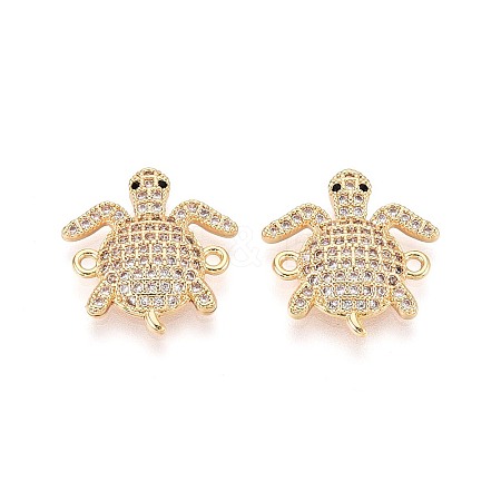 Brass Micro Pave Clear and Black Cubic Zirconia Turtle Links Connector Charms KK-T074-124G-1