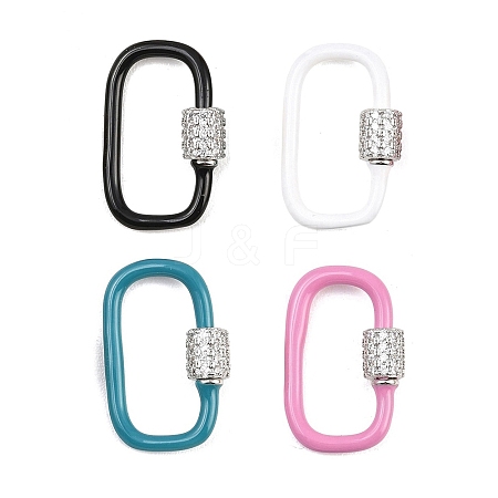 Oval Brass Micro Pave Clear Cubic Zirconia Screw Carabiner Clasps KK-B167-01B-P-1