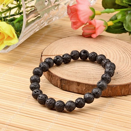 Natural Lava Rock Beaded Stretch Bracelets X-BJEW-JB02263-1