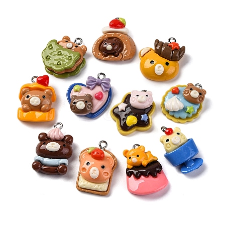 Bear Theme Opaque Resin Pendants CRES-M038-10-1