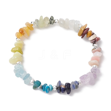 Natural & Synthetic Mixed Gemstone Chips Stretch Bracelets BJEW-JB11068-1