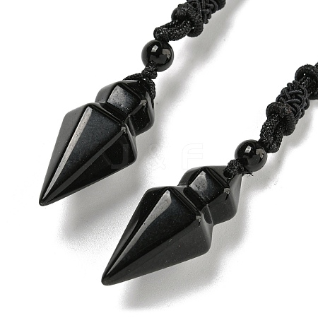 Natural Obsidian Conical Pendulum Pendant Necklace with Nylon Cord for Women NJEW-B106-01G-1