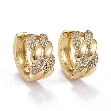 Brass Micro Pave Clear Cubic Zirconia Huggie Hoop Earrings EJEW-K083-38G-1