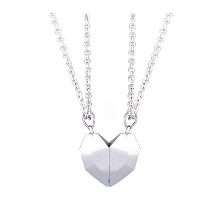 Non-Tarnish Valentine's Day Stainless Steel Magnetic Heart-shaped Couples Necklace Set with Peach Heart Pendant RE7695-1-1