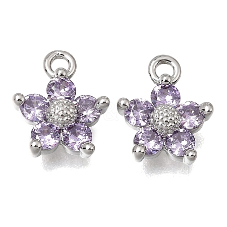 Brass Micro Pave Lilac Cubic Zirconia Charms KK-K427-13A-P-1