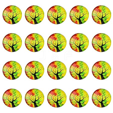 Half Round/Dome Tree Pattern Glass Flatback Cabochons for DIY Projects GGLA-YW0001-14M-1