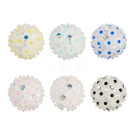 6Pcs 6 Colors Handmade Polymer Clay Rhinestone with Resin Daisy Flower CLAY-TA0001-97-1