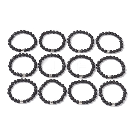 12Pcs 12 Styles 8mm Round Natural Lava Rock Constellation Beaded Bracelet Sets BJEW-JB10870-1