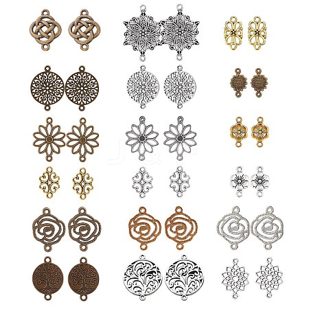 SUNNYCLUE 72Pcs 18 Styles Tibetan Style Alloy Connector Charms FIND-SC0003-34-1