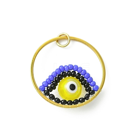 Glass Seed Beaded Evil Eye Pendants PALLOY-MZ00532-03-1