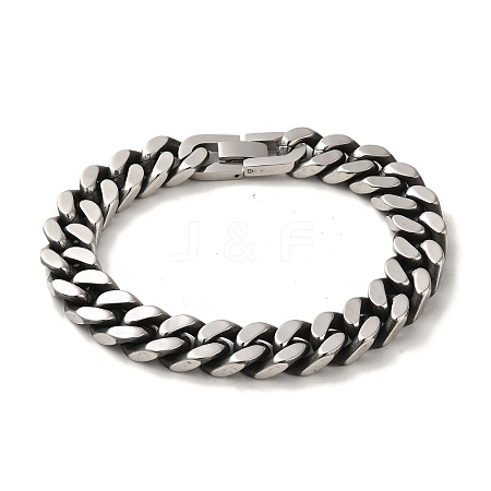 304 Stainless Steel Cuban Link Chain Bracelets for Women Men BJEW-Q341-15B-AS-1