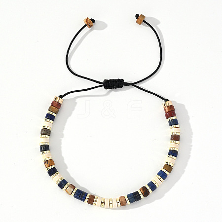 Ethnic Style Natural Mixed Gemstone Column Beads Braided Bead Bracelets for Men Women BR3776-2-1