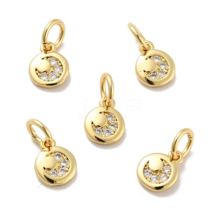 Flat Round Brass Micro Pave Clear Cubic Zirconia Charms KK-G419-22G-1