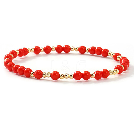 Acrylic & Brass Round Beaded Stretch Bracelets for Women QH9585-5-1